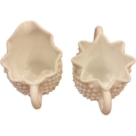 Vintage Fenton Hobnail Milk Glass Sugar and Creamer Star Pattern Shabby Chic - Picture 3 of 6